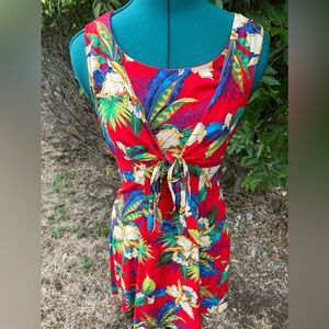 SMW Style My Way red floral Hawaiian sleeveless beach vacation short dress Small